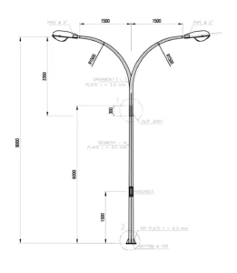 tiang pju 9 meter oktagonal double parabola